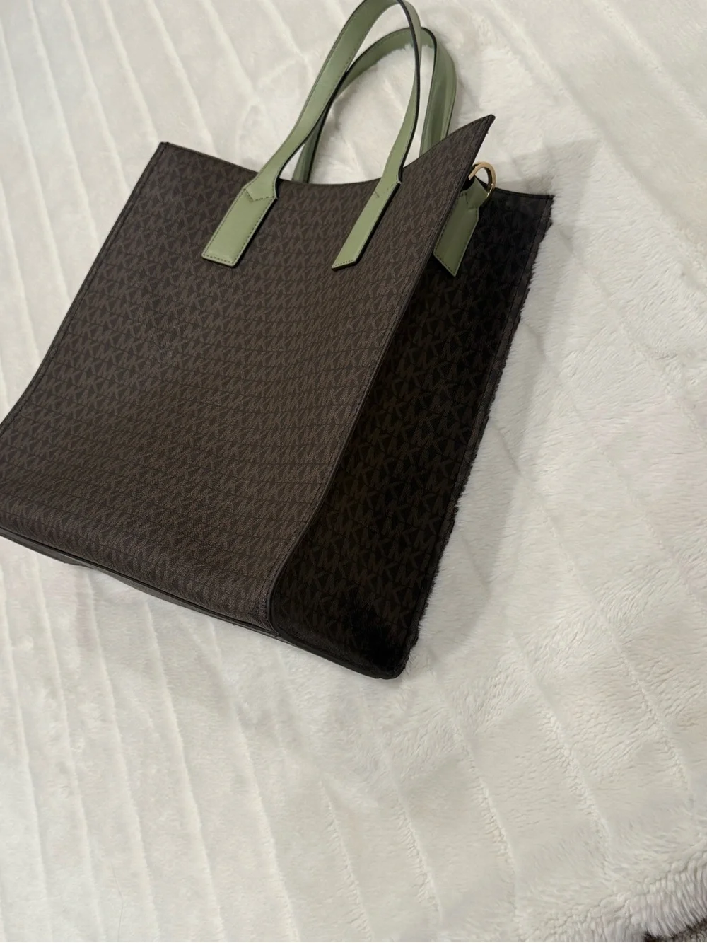 Michael Kors Brown Logo Tote with Sage Green Trim